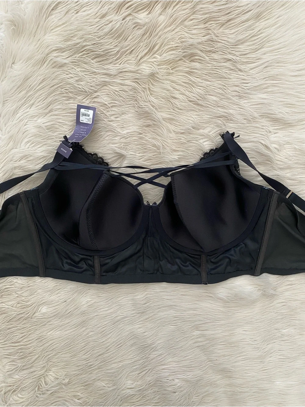 Cacique Lane Bryant Black Lace Lightly Lined French Balconette Bra Lingerie 50DD